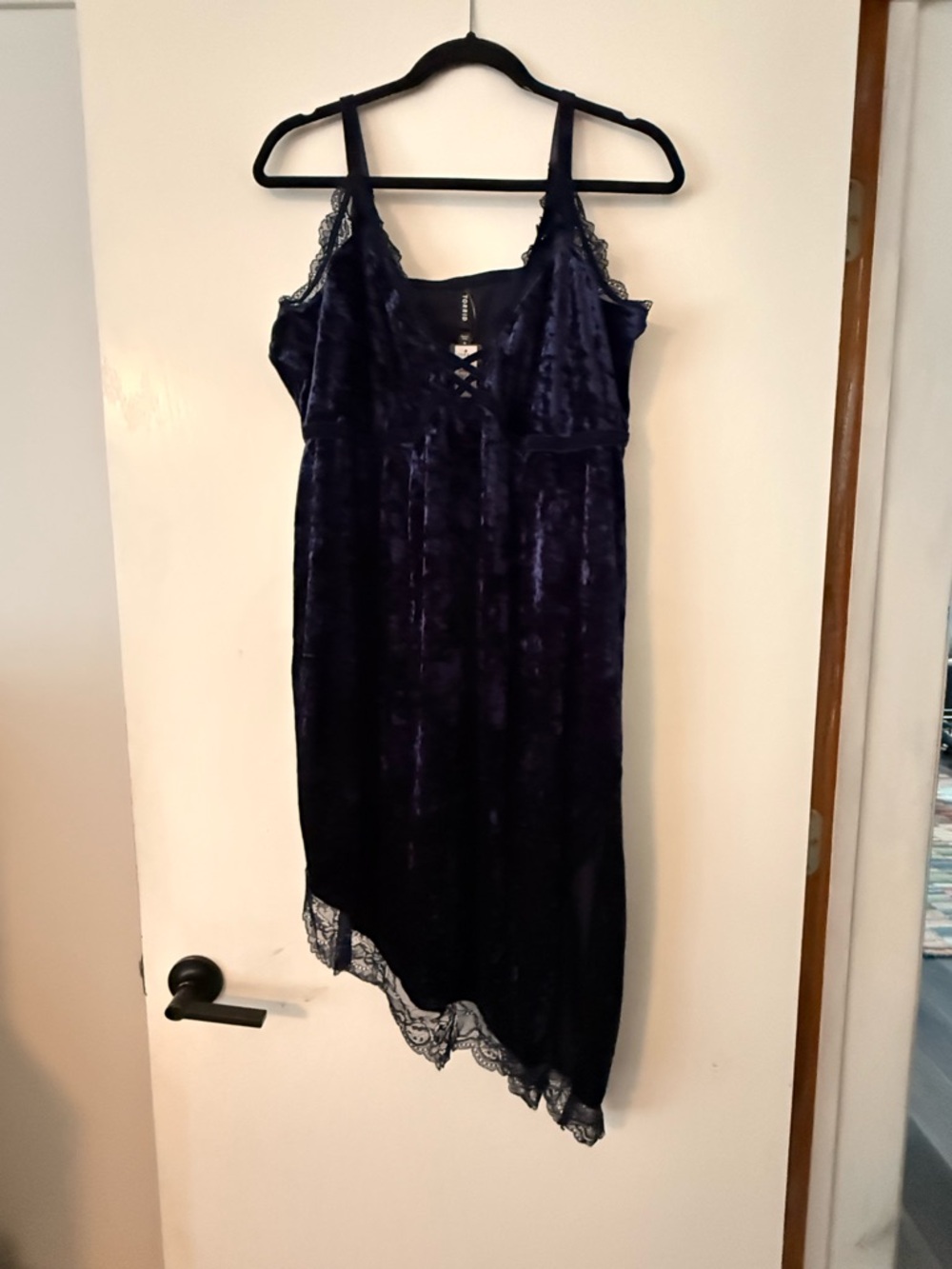 torrid Velour Lace Asymmetrical Slip Dress in  Deep Navy